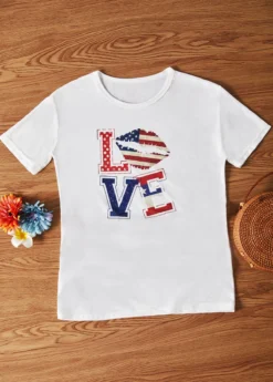 American Flag Print Round Neck White T Shirt 5 American Flag Print Round Neck White T Shirt -LICA Clothing Shop 301324 P 16488761819852