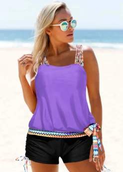 Tribal Print Purple Tie Side Tankini Set