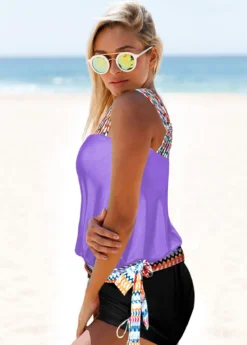 Tribal Print Purple Tie Side Tankini Set -LICA Clothing Shop 301359 P 16506144878502