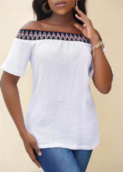 Off Shoulder Short Sleeve White T Shirt 7 Off Shoulder Short Sleeve White T Shirt -LICA Clothing Shop 303843 P 16527004804223