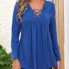 Royal Blue Lace Stitching Long Sleeve T Shirt