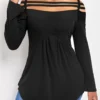 Black Asymmetric Hem Cold Shoulder T Shirt