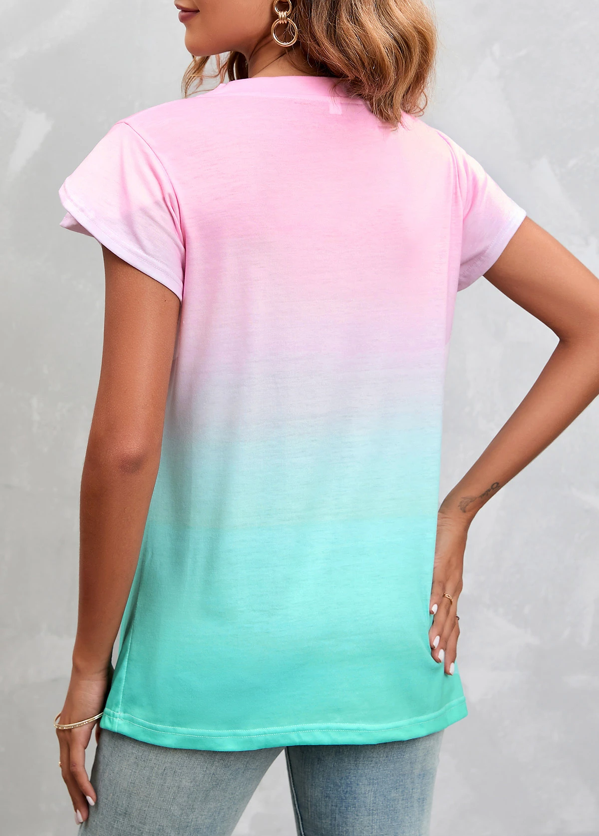 Pink Ombre Short Sleeve V Neck T Shirt 2 Pink Ombre Short Sleeve V Neck T Shirt - Image 2
