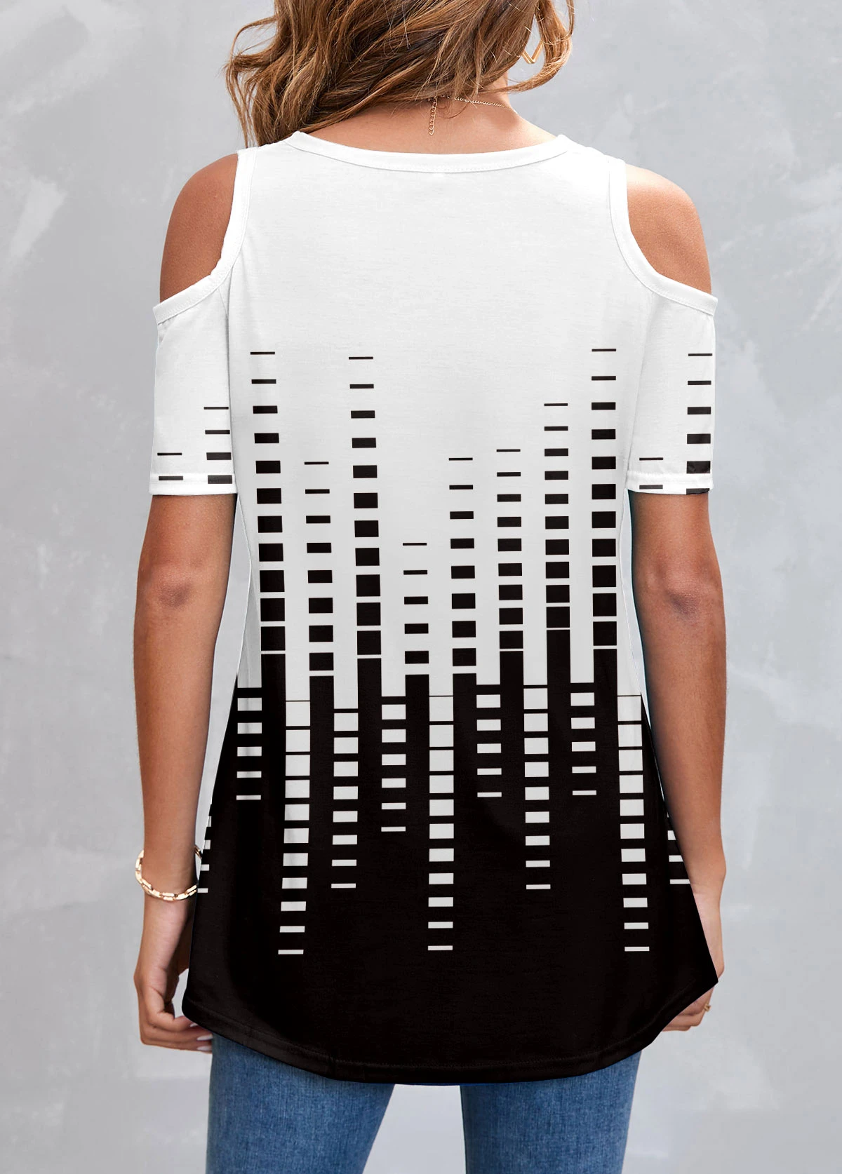 Cold Shoulder Geometric Print White T Shirt 2 Cold Shoulder Geometric Print White T Shirt - Image 2