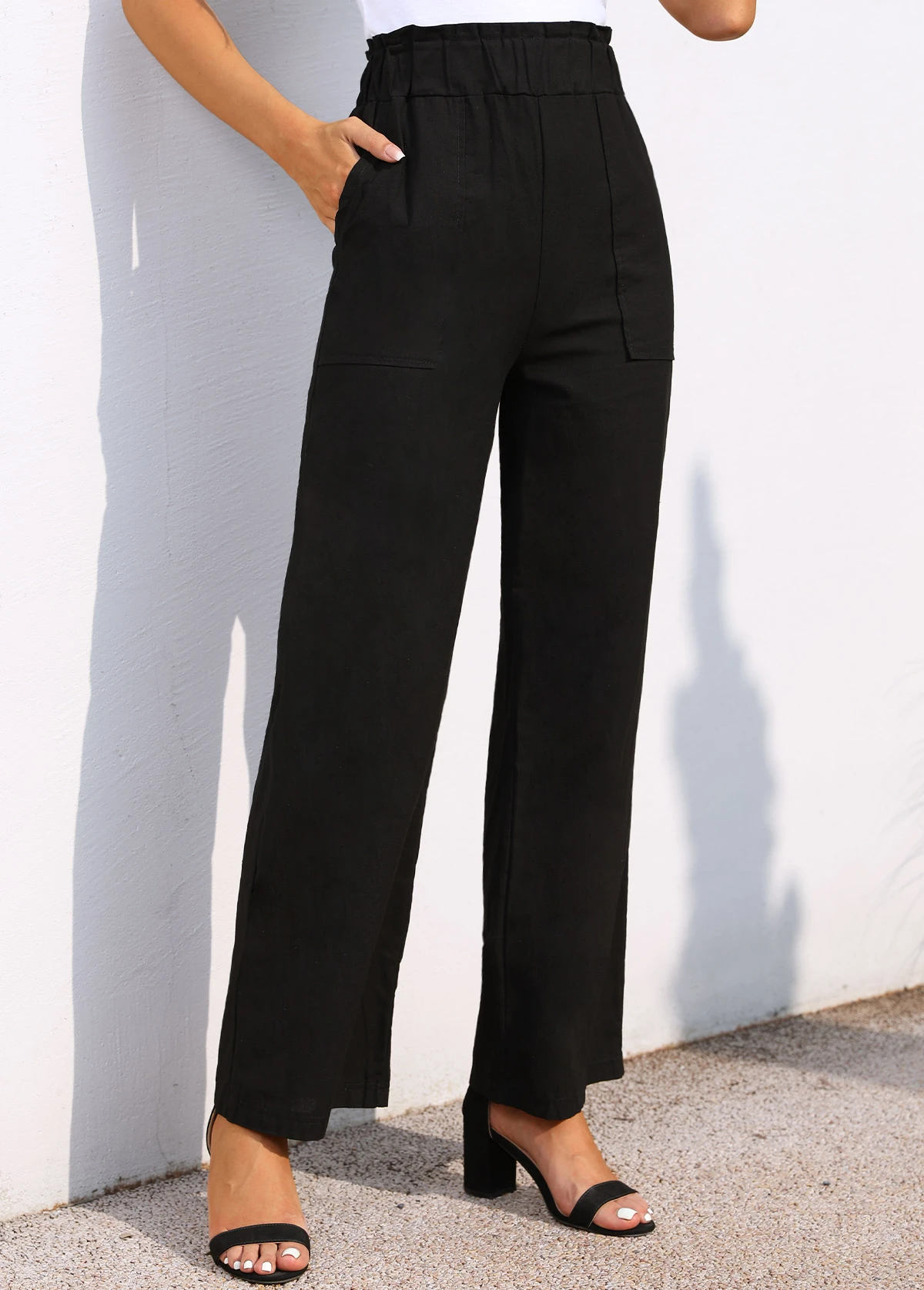 Black Pocket Wide Leg Elastic Waist Pants 3 Black Pocket Wide Leg Elastic Waist Pants - Image 3
