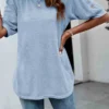 Decorative Button Light Blue Round Neck T Shirt