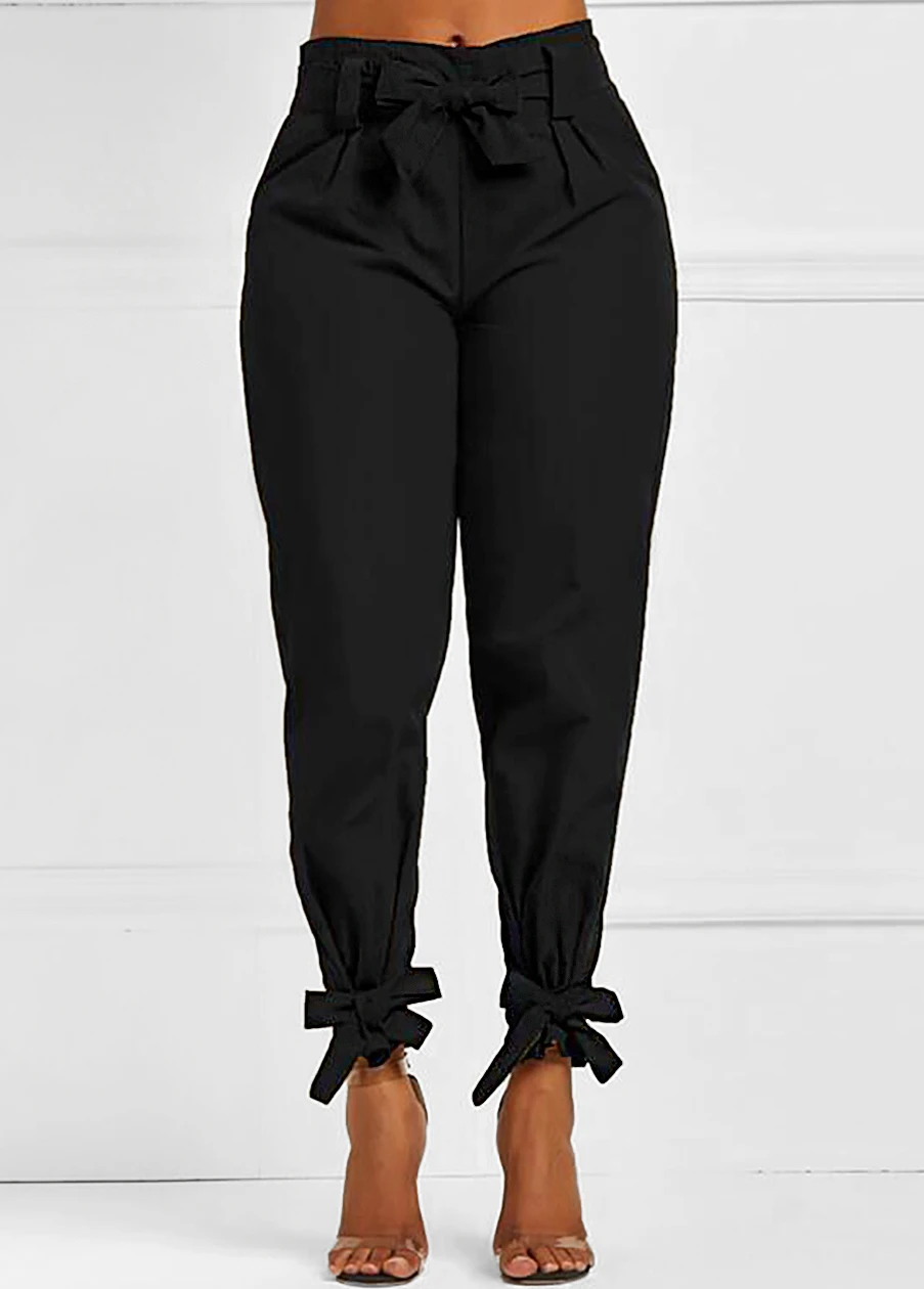 Black Belted Elastic Mid Waisted Pants 2 Black Belted Elastic Mid Waisted Pants - Image 2