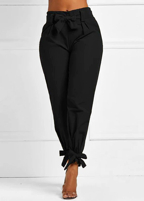 Black Belted Elastic Mid Waisted Pants 4 Black Belted Elastic Mid Waisted Pants - Image 4