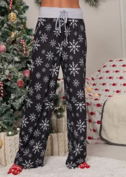 Black Drawstring Christmas Print Drawastring Pants -LICA Clothing Shop 316084 P 1664334925992