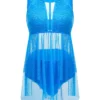 Lace Mid Waisted Sky Blue Swimdress And Panty
