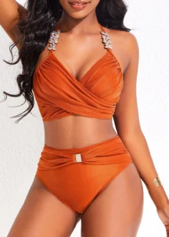 Criss Cross High Waisted Brick Red Bikini Set