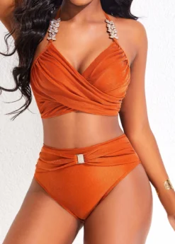 Criss Cross High Waisted Brick Red Bikini Set -LICA Clothing Shop 320410 P 16774736338946