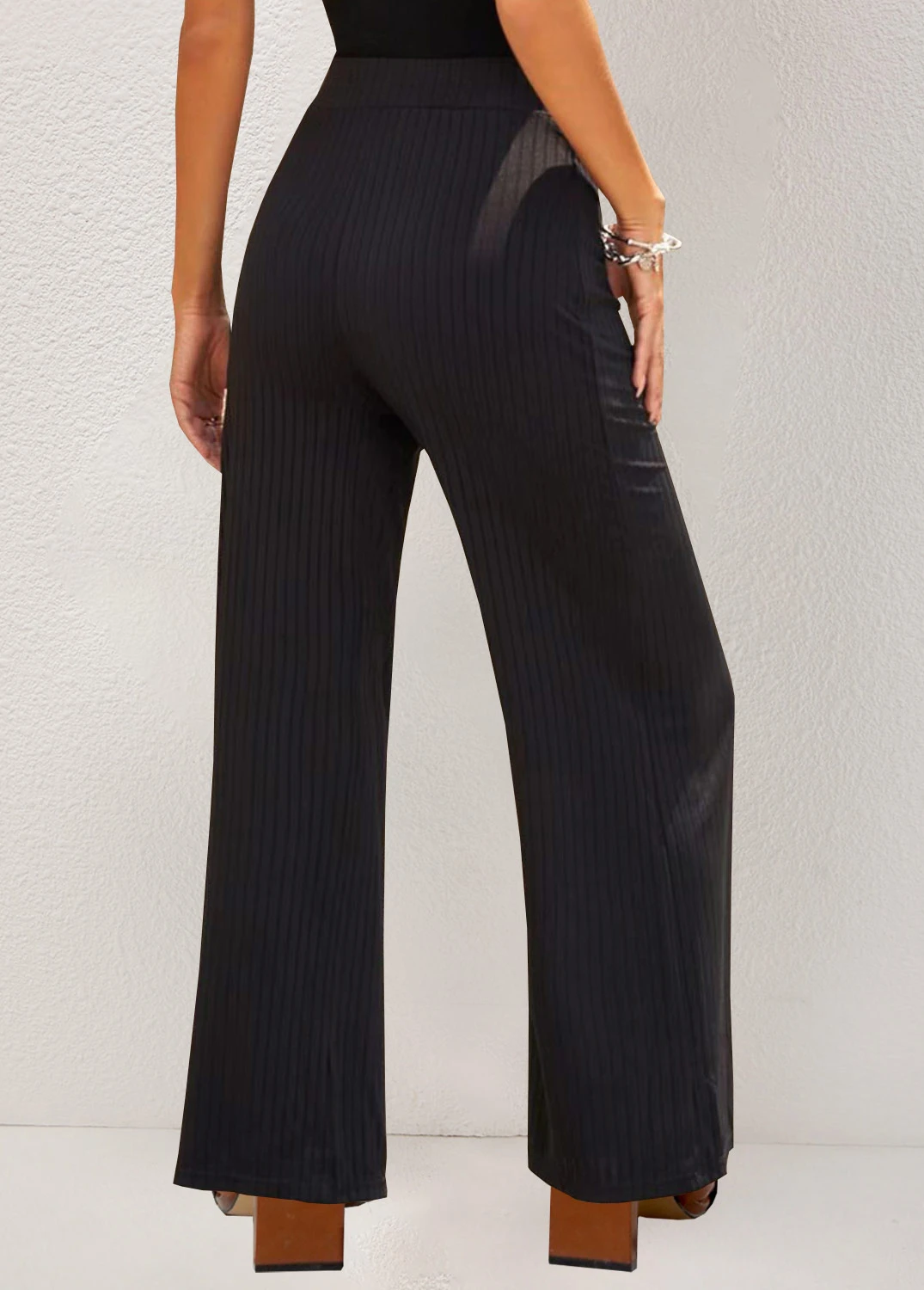 Straight Leg Black Elastic High Waisted Pants 2 Straight Leg Black Elastic High Waisted Pants - Image 2