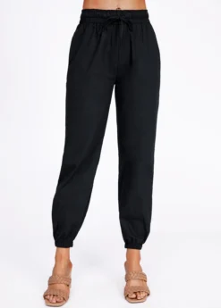 Black Drawstring Belted High Waisted Pants -LICA Clothing Shop 320776 P 16711951890402