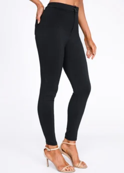 Black Skinny Button Fly High Waisted Pants