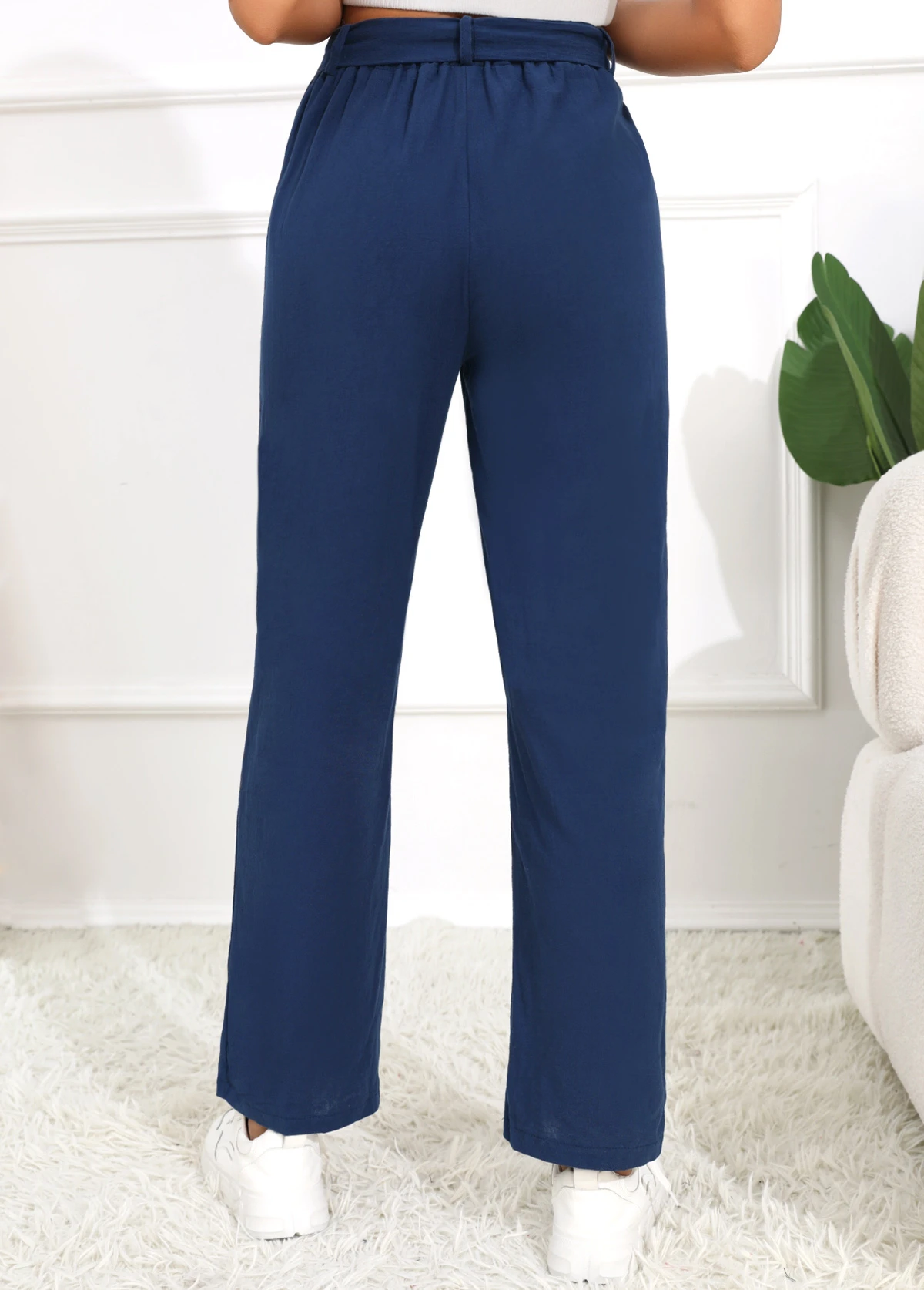 Navy Bowknot Belted High Waisted Pants 2 Navy Bowknot Belted High Waisted Pants - Image 2