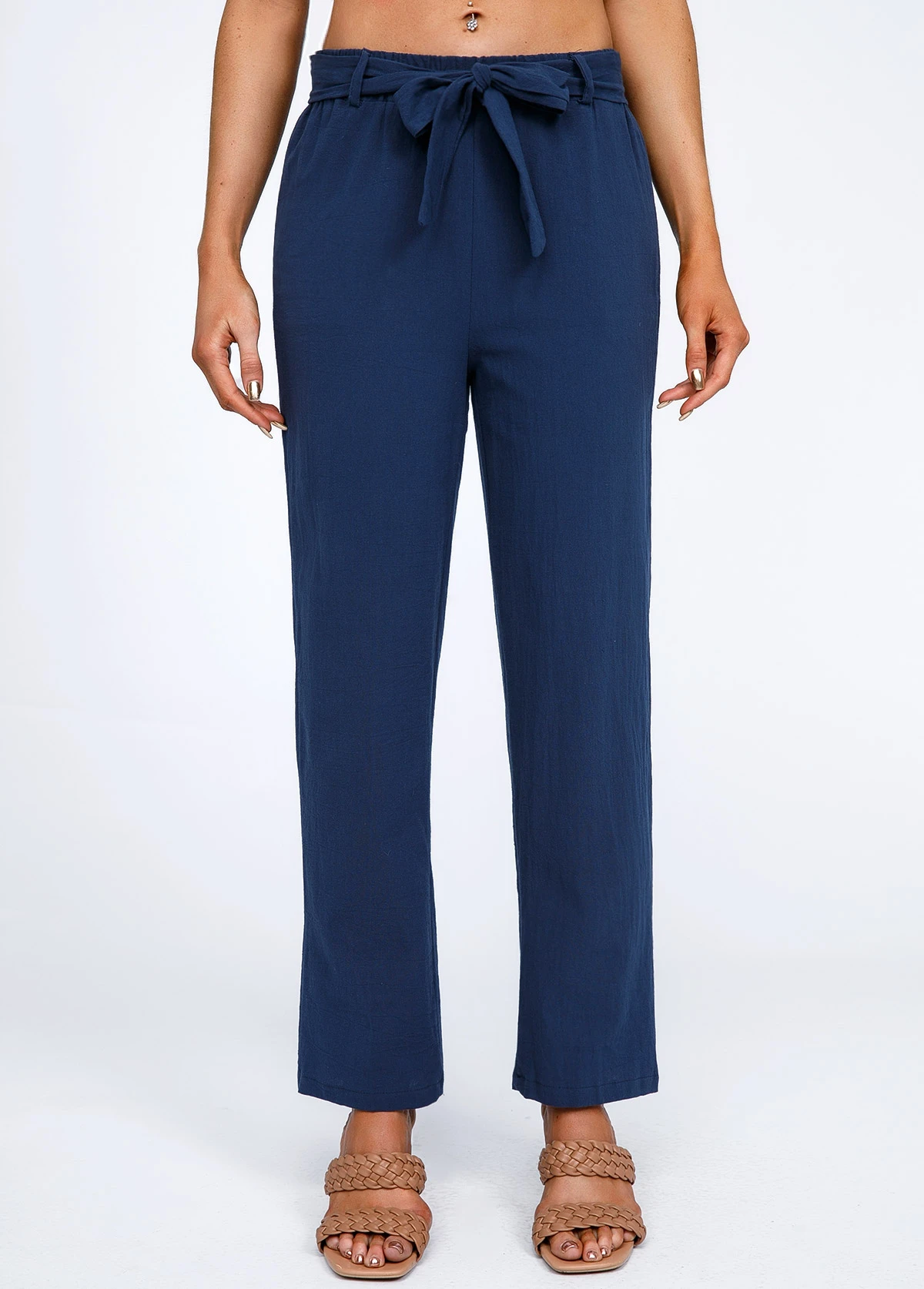 Navy Bowknot Belted High Waisted Pants 1 Navy Bowknot Belted High Waisted Pants