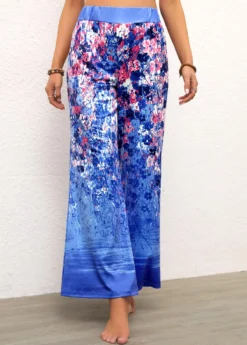 Blue Ditsy Floral Print Elastic Waist Pants -LICA Clothing Shop 321078 P 16740427484242