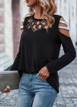 Black Hot Drilling Long Sleeve T Shirt -LICA Clothing Shop 321090 P 16734912886795