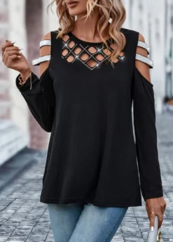 Black Hot Drilling Long Sleeve T Shirt -LICA Clothing Shop 321090 P 16734912887772