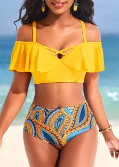 Ruffle Mid Waisted Paisley Print Yellow Bikini Set 8 Ruffle Mid Waisted Paisley Print Yellow Bikini Set -LICA Clothing Shop 322434 P 16735758721173