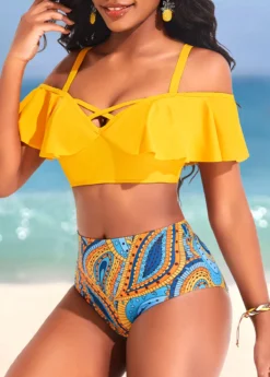 Ruffle Mid Waisted Paisley Print Yellow Bikini Set 9 Ruffle Mid Waisted Paisley Print Yellow Bikini Set -LICA Clothing Shop 322434 P 16735758722664
