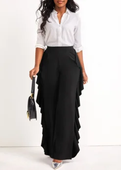Black Ruffle Wide Leg High Waisted Pants -LICA Clothing Shop 322848 P 16736195392483