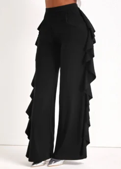 Black Ruffle Wide Leg High Waisted Pants -LICA Clothing Shop 322848 P 16736195393172