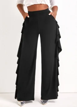 Black Ruffle Wide Leg High Waisted Pants