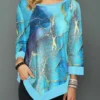 Round Neck Cyan Patchwork Ombre T Shirt