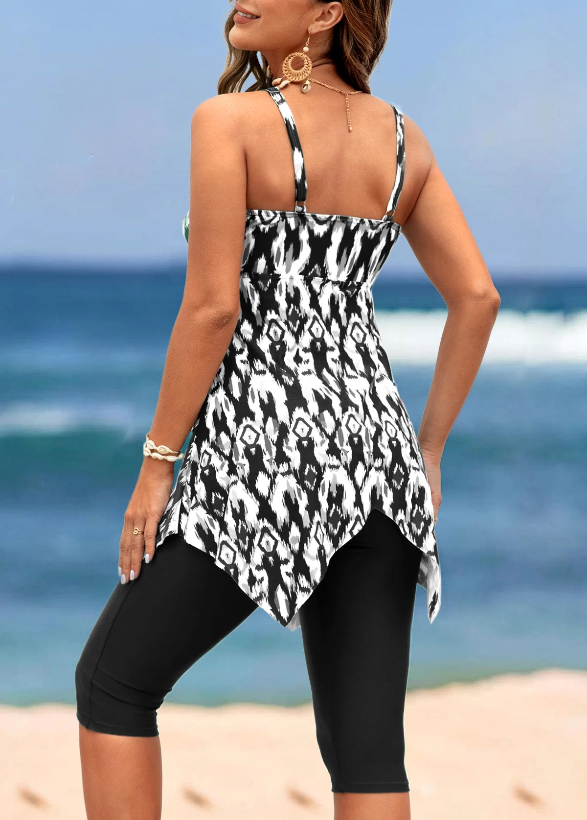 Handkerchief Hem High Waisted Black Tankini Set 2 Handkerchief Hem High Waisted Black Tankini Set - Image 2