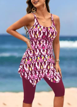 Handkerchief Hem High Waisted Dark Reddish Purple Tankini Set 6 Handkerchief Hem High Waisted Dark Reddish Purple Tankini Set -LICA Clothing Shop 323776 P 16729223355142