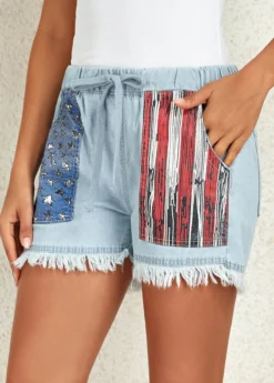 Dusty Blue Pocket Flag Print Regular Drawastring Jeans -LICA Clothing Shop 325707 P 16778365382412