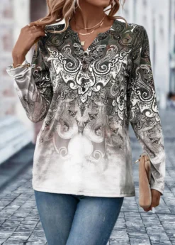 Light Coffee Button Tribal Print T Shirt 7 Light Coffee Button Tribal Print T Shirt -LICA Clothing Shop 326040 P 16772331818093