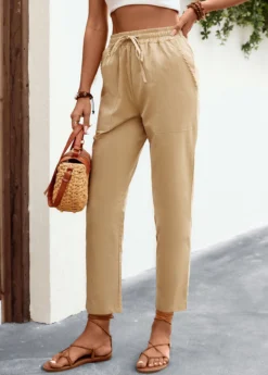 Light Camel Pocket Regular Elastic Waist Pants -LICA Clothing Shop 326082 P 16794529114393