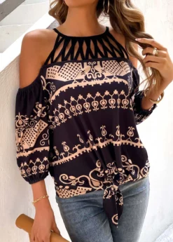 Black Criss Cross Tribal Print T Shirt 6 Black Criss Cross Tribal Print T Shirt -LICA Clothing Shop 326115 P 16775791382592