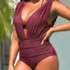 Ruched Dark Reddish Purple Tie Back Bikini Set