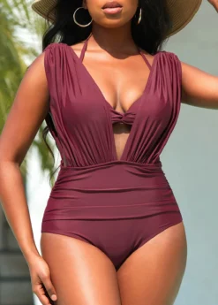 Ruched Dark Reddish Purple Tie Back Bikini Set 8 Ruched Dark Reddish Purple Tie Back Bikini Set -LICA Clothing Shop 326462 P 16789343623713
