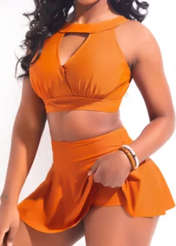 Cut Out High Waisted Orange Bikini Set