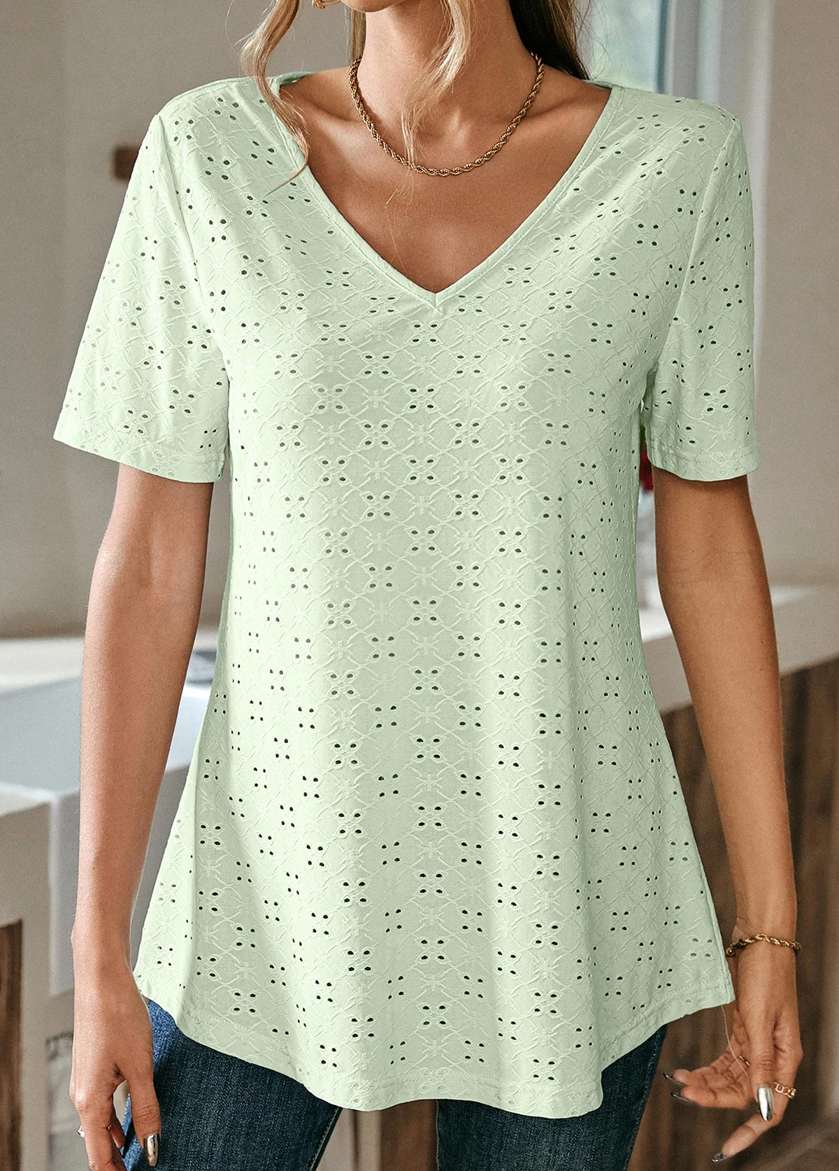 Light Green Lace Short Sleeve T Shirt 3 Light Green Lace Short Sleeve T Shirt - Image 3