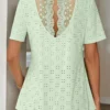 Light Green Lace Short Sleeve T Shirt