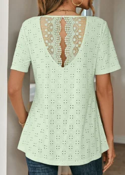 Light Green Lace Short Sleeve T Shirt