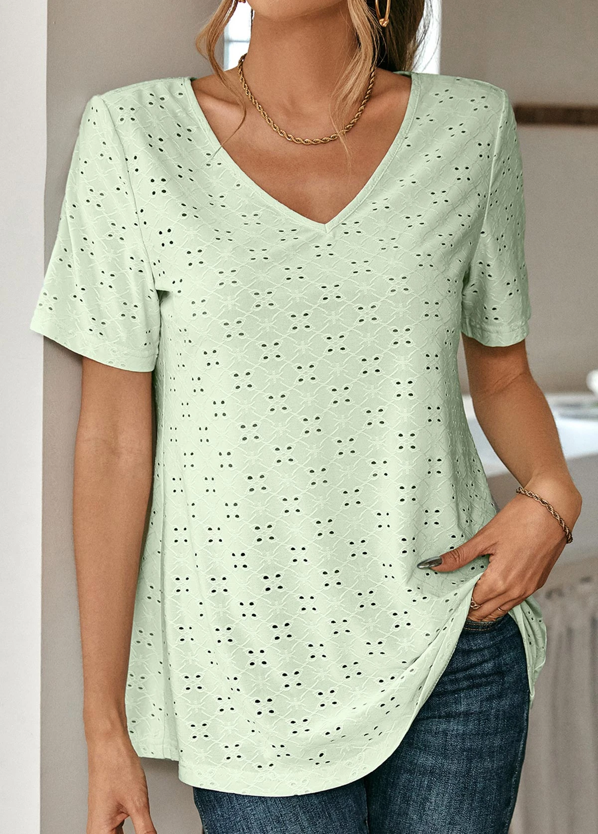 Light Green Lace Short Sleeve T Shirt 2 Light Green Lace Short Sleeve T Shirt - Image 2