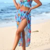 Ruffle Mid Waisted Floral Print Bikini Sets