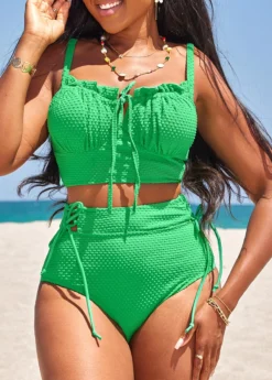 Lace Up High Waisted Green Bikini Set