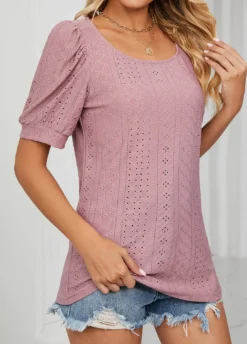 Dusty Pink Hole Short Sleeve T Shirt -LICA Clothing Shop 327069 P 1676859768364