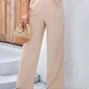 Light Coffee Bowknot Drawastring High Waisted Pants