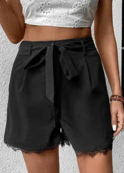 Black Bowknot Regular Drawastring High Waisted Shorts