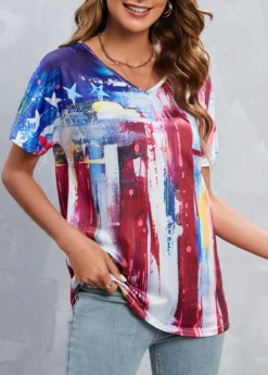 Multi Color Lightweight Flag Print T Shirt -LICA Clothing Shop 327483 P 16795494310472