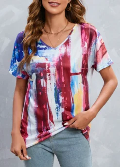 Multi Color Lightweight Flag Print T Shirt